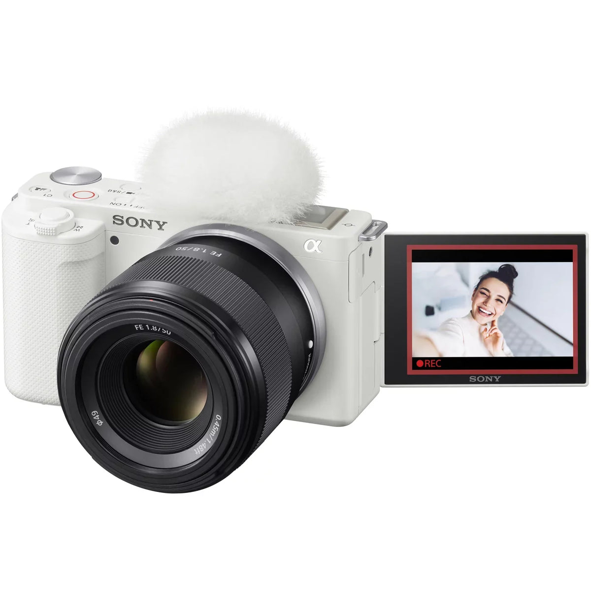Sony - Mirrorless Alpha - Vlog Camera Body and 50mm .8 Large Aperture  Lens  -/ White Bundle with Deco Gear Case + Extra Battery + Photo Video Accessories Kit