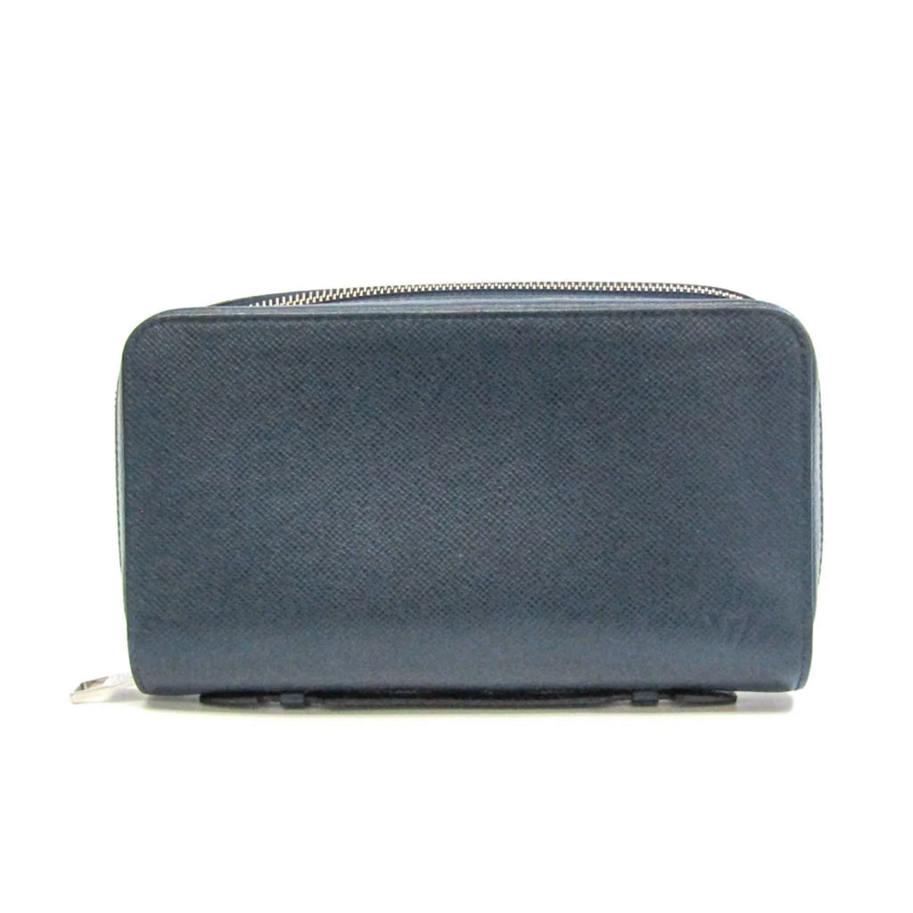 Pre-Owned Louis Vuitton Taiga Zippy   Men's Taiga Leather Long Wallet (bi-fold) Navy Blue (Good)