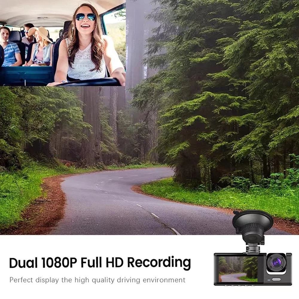 Shinysix 3 Cameras Dash Cam Multi-Language Clear Car Rearview Mirror Car Video Recording Camcorder Wide Angle Car Camera Recorder  Interconnection Auto Safety Driving Recorder