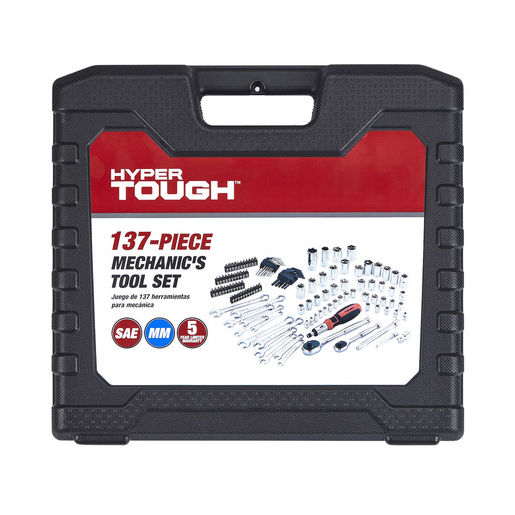 Hyper Tough 137  Tool Set including Metric &  Sizes of  Hex Keys, Wrenches, Ratchet Bit Driver, Ratchet Extension Bar, Sockets and more