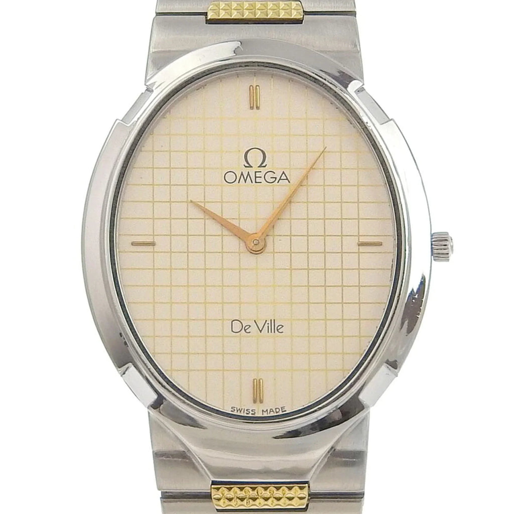 Pre-Owned Omega  De Ville Watch Stainless Steel Swiss Made Silver/Gold Quartz Silver Dial Boys (Fair)
