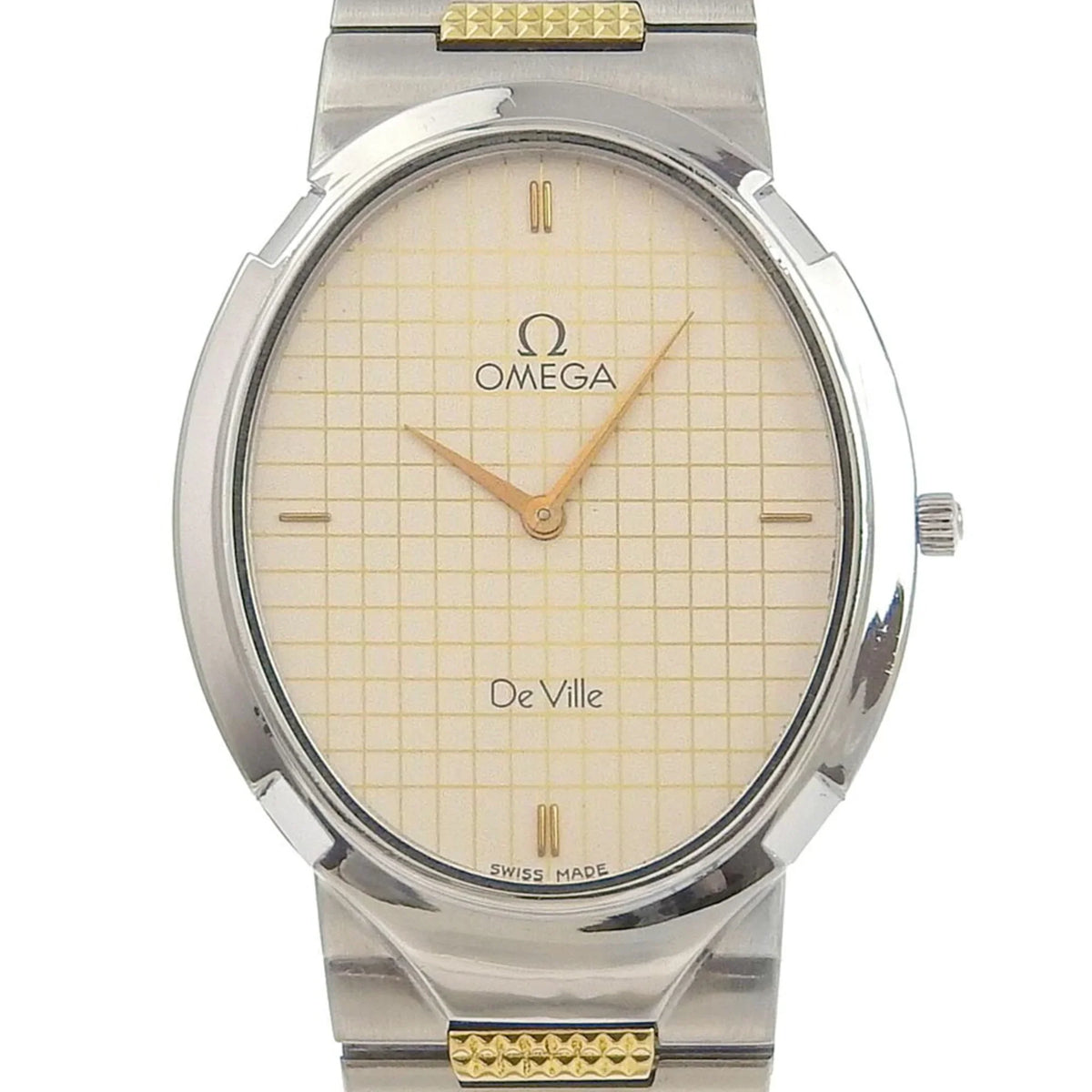 Pre-Owned Omega  De Ville Watch Stainless Steel Swiss Made Silver/Gold Quartz Silver Dial Boys (Fair)