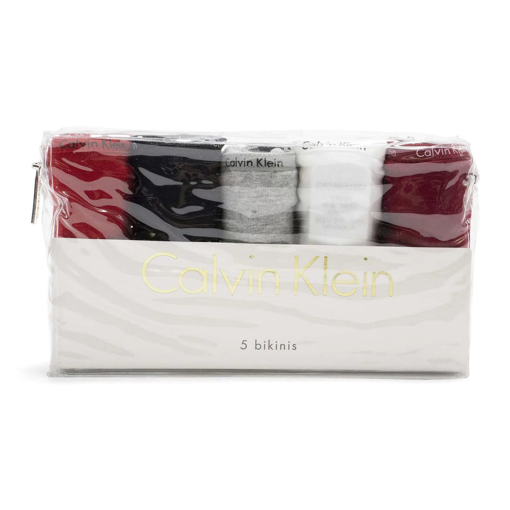 Calvin Klein Women's 5-Pack Signature Cotton Bikini, Red Gala \ Black, -