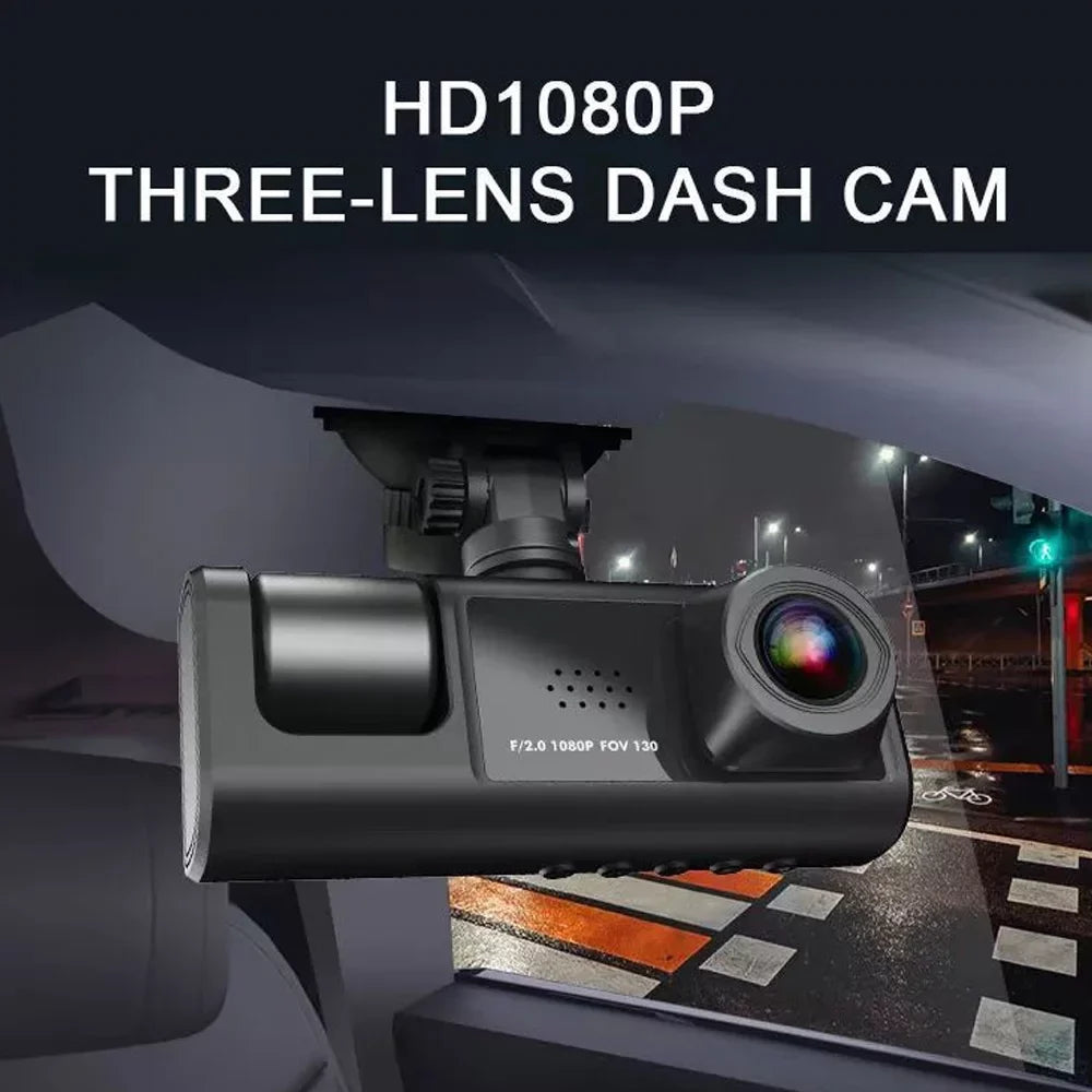 Shinysix 3 Cameras Dash Cam Multi-Language Clear Car Rearview Mirror Car Video Recording Camcorder Wide Angle Car Camera Recorder  Interconnection Auto Safety Driving Recorder