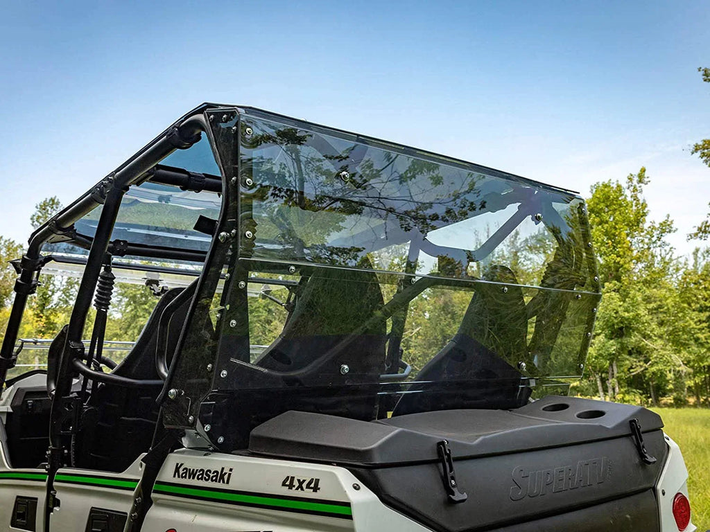 SuperATV Heavy Duty Rear Windshield for 2014+ Kawasaki Teryx 4 800 / 2021+ Teryx 4  1/4" Thick Lightly Tinted Polycarbonate 250x Stronger Than Glass Protects You From Flying Debris Made in !