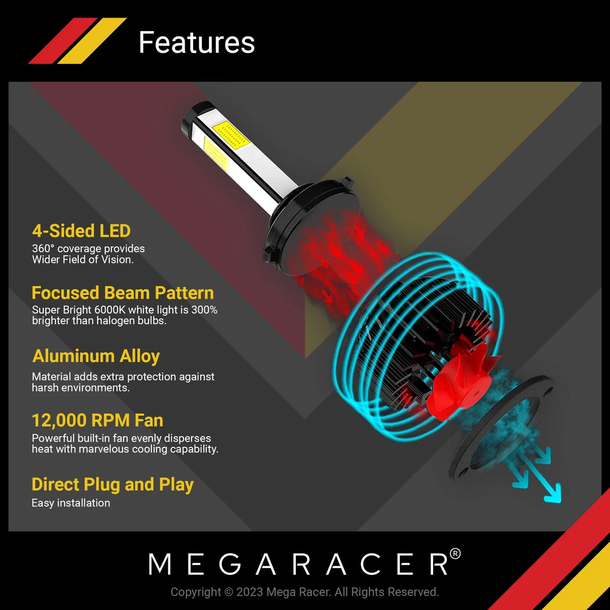 Mega Racer  328i xDrive 4 Sided     Headlight Bulbs 6000K Diamond White 12V 60W 10000LM  328i xDrive 2011 2012 2013 2014 2015 2016 11 12 13 14 15 16 Fog Light Automotive Replacement