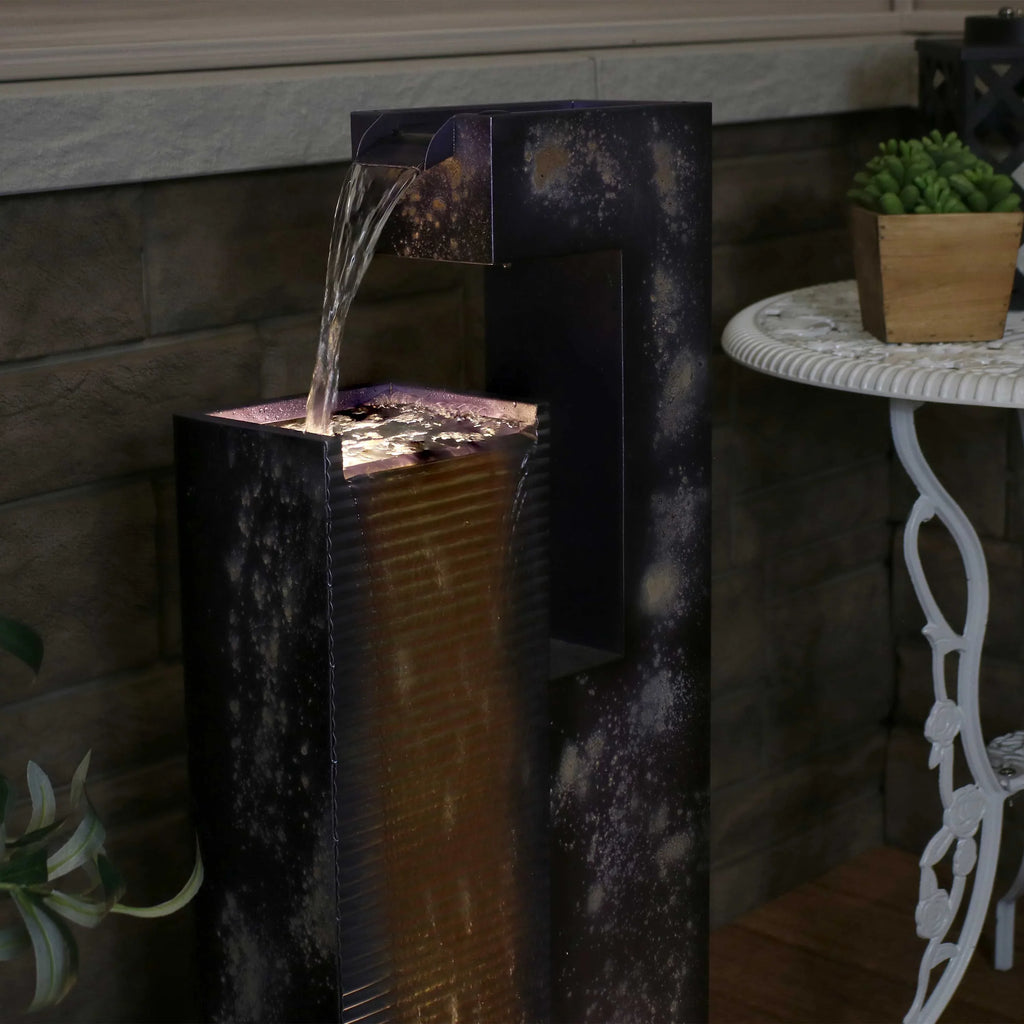 Sunnydaze Cascading Tower Outdoor Metal Fountain with  Lights - 32"
